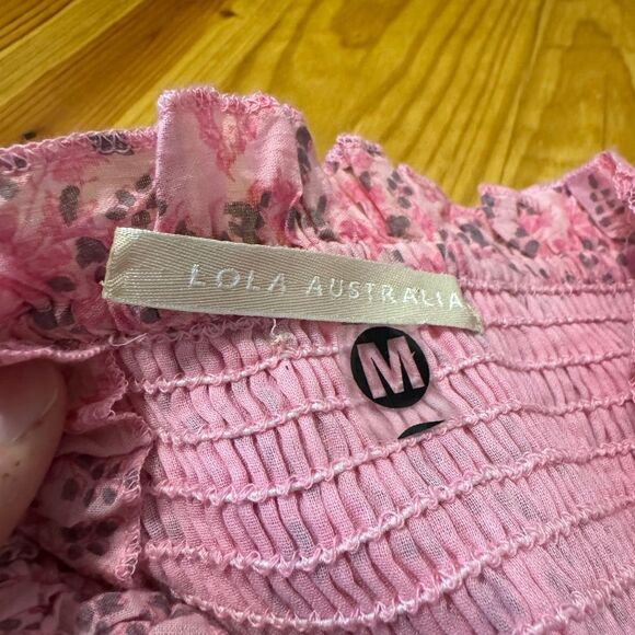 LOLA AUSTRALIA Pink Floral Smocked Sleeveless Midi Dress Women’s Size MED - Picture 7 of 12